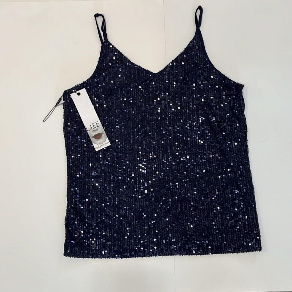 Women Sequin Dressy Sparkle Tank Camisole Top Party Club Cocktail Size Small
